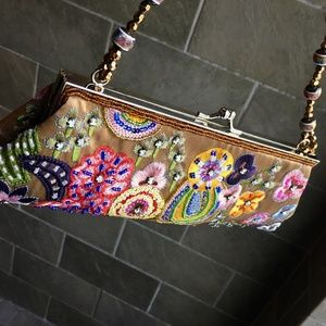 Beautiful Gold Multi Floral Beaded Clutch